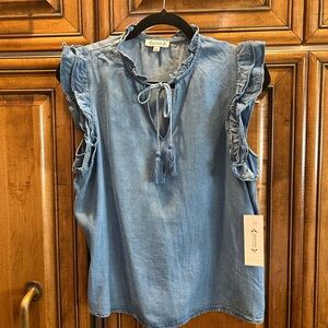 Nanette Lepore Denim Blue Ruffle Blouse